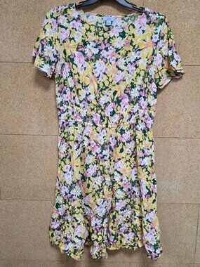 Women's Croft & Barrow Mini Dress L Yellow Pink Floral
